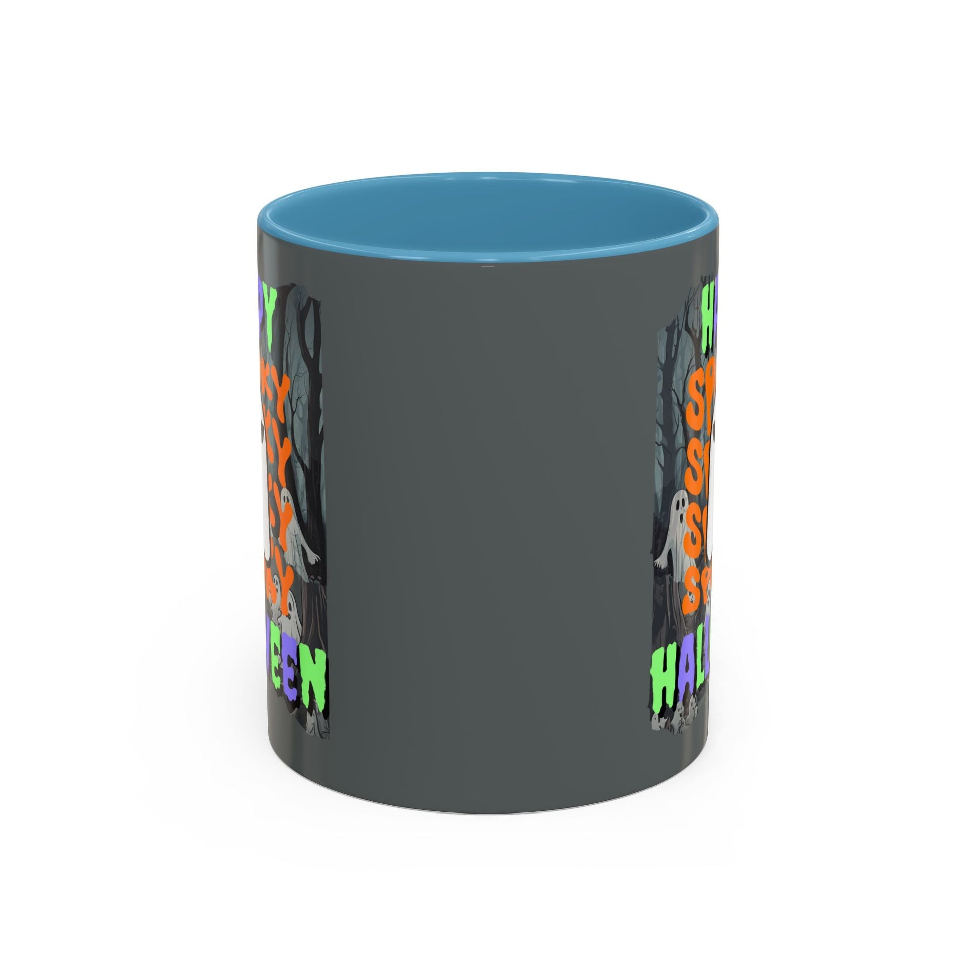 Spooky Happy Halloween Ghost MXfont Accent Mug by cypherpunkgear – cypherpunkgear.com | Cypherpunk Merch
