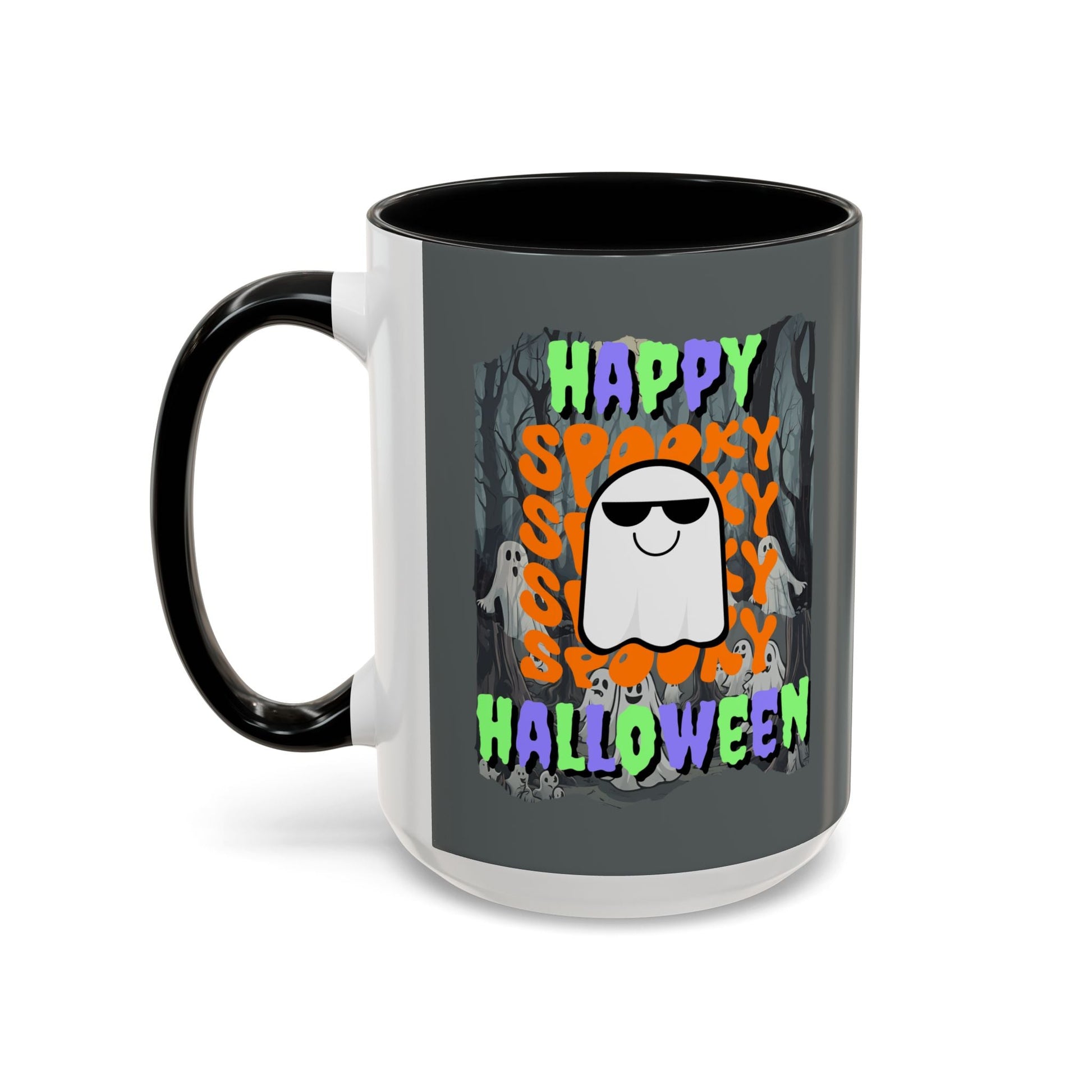 Spooky Happy Halloween Ghost MXfont Accent Mug by cypherpunkgear – cypherpunkgear.com | Cypherpunk Merch