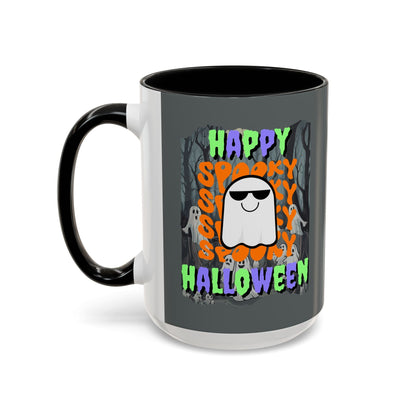 Spooky Happy Halloween Ghost MXfont Accent Mug by cypherpunkgear – cypherpunkgear.com | Cypherpunk Merch
