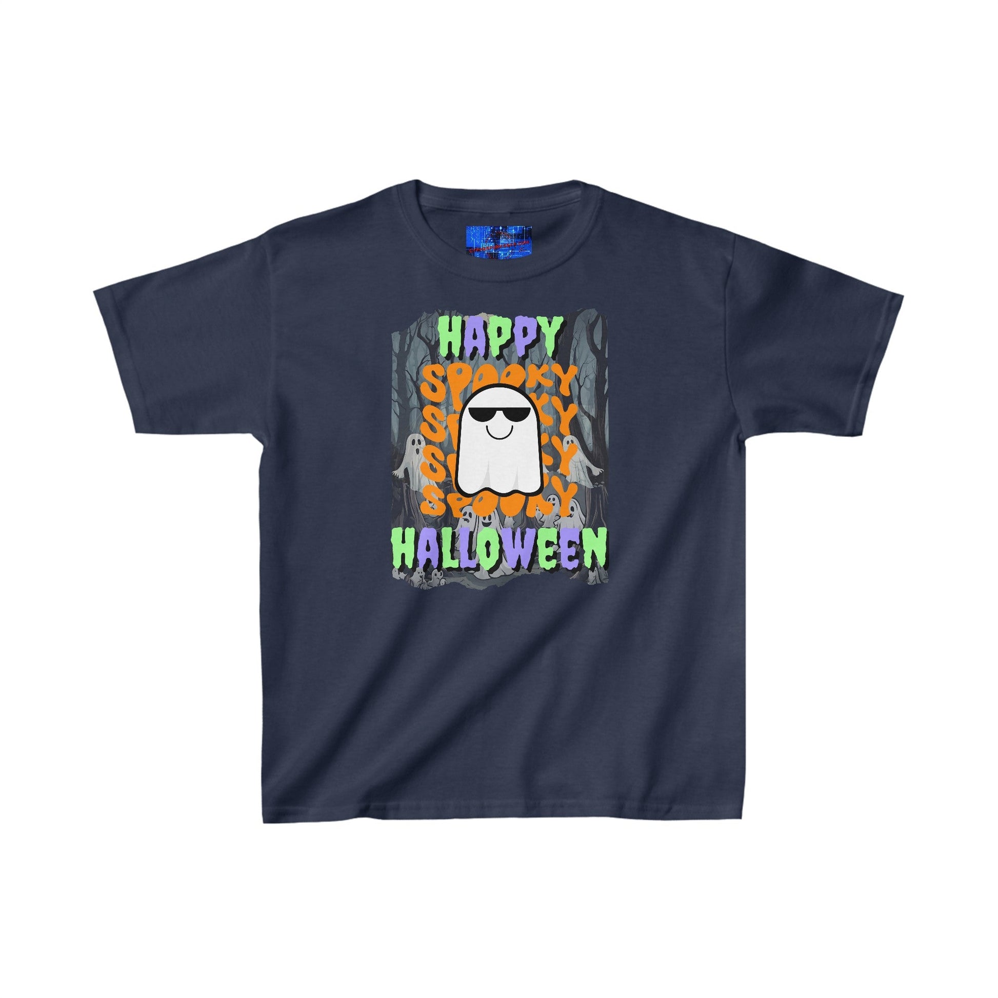 Spooky Happy Halloween Ghost MXfont Kids Heavy Cotton™ Tee by cypherpunkgear – cypherpunkgear.com | Cypherpunk Merch