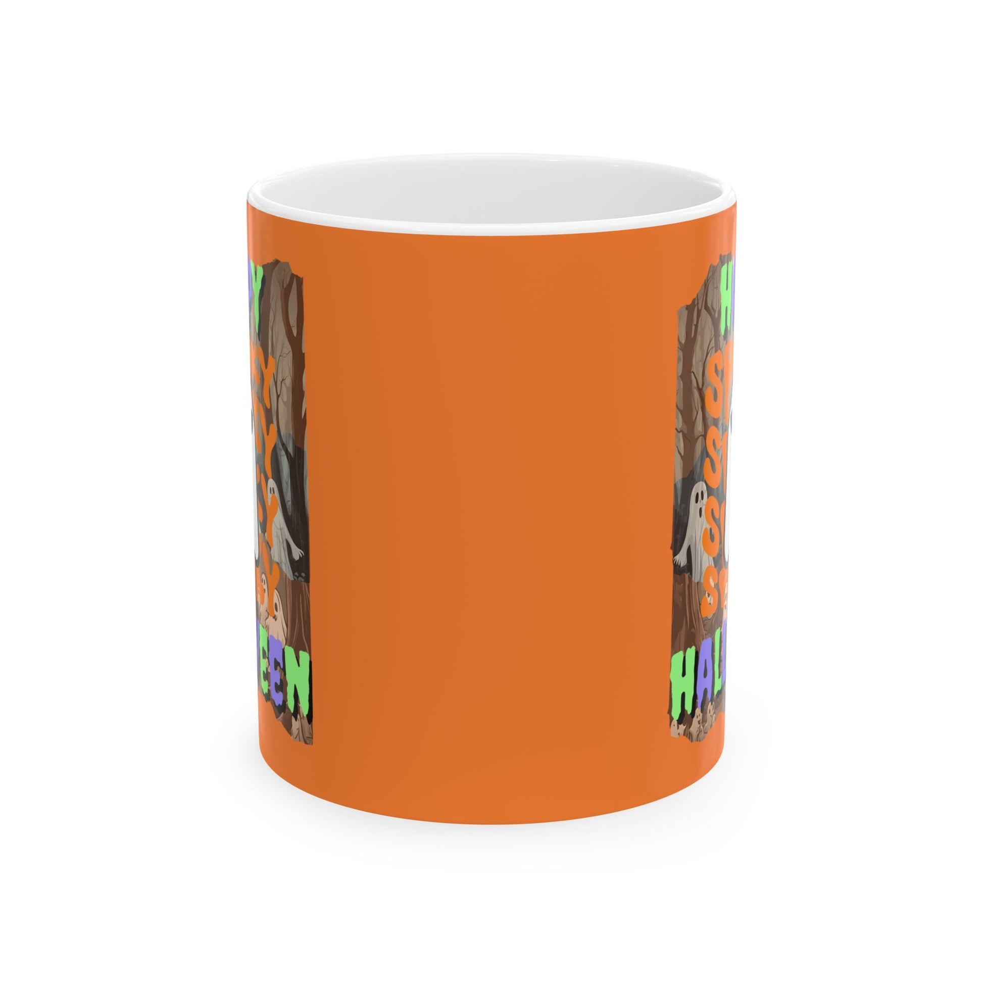 Spooky Happy Halloween Ghost MXfont Orange Mug by cypherpunkgear – cypherpunkgear.com | Cypherpunk Merch