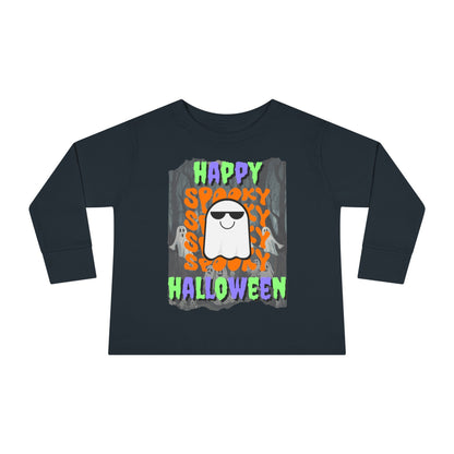 Spooky Happy Halloween Ghost MXfont Toddler Long Sleeve Tee by cypherpunkgear – cypherpunkgear.com | Cypherpunk Merch