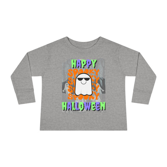 Spooky Happy Halloween Ghost MXfont Toddler Long Sleeve Tee by cypherpunkgear – cypherpunkgear.com | Cypherpunk Merch