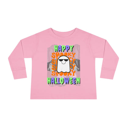 Spooky Happy Halloween Ghost MXfont Toddler Long Sleeve Tee by cypherpunkgear – cypherpunkgear.com | Cypherpunk Merch