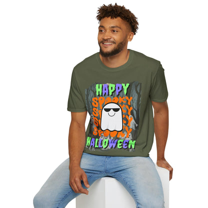 Spooky Happy Halloween Ghost MXfont Unisex T-Shirt by cypherpunkgear – cypherpunkgear.com | Cypherpunk Merch