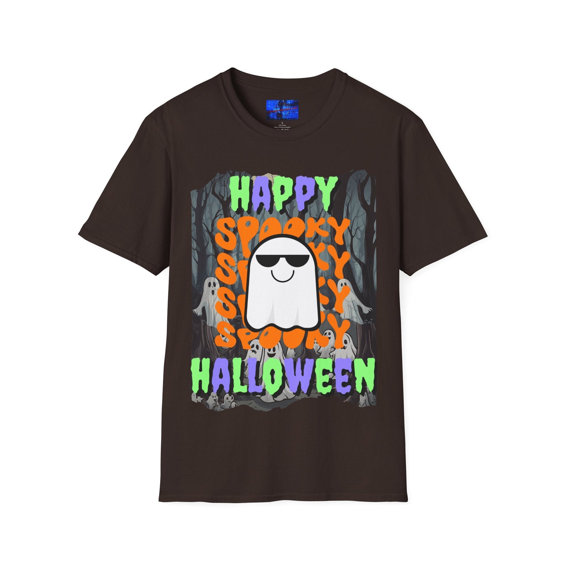 Spooky Happy Halloween Ghost MXfont Unisex T-Shirt by cypherpunkgear – cypherpunkgear.com | Cypherpunk Merch
