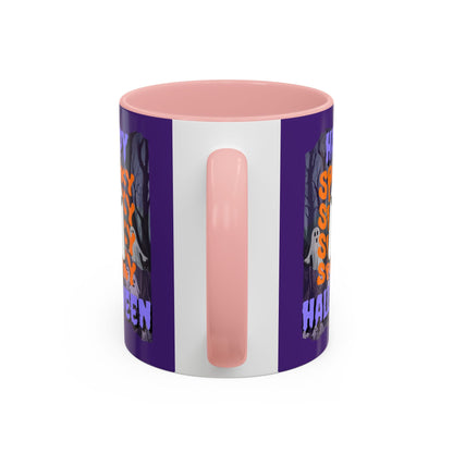Spooky Happy Halloween Ghost PRfont Accent Mug by cypherpunkgear – cypherpunkgear.com | Cypherpunk Merch