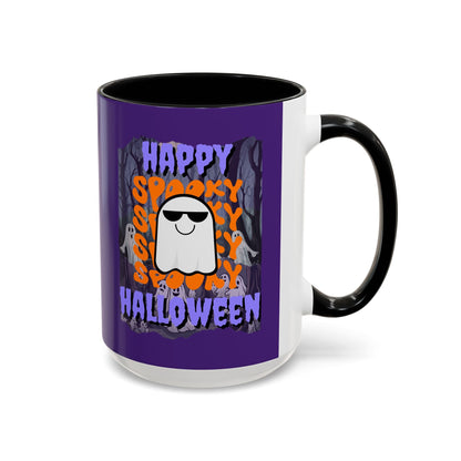 Spooky Happy Halloween Ghost PRfont Accent Mug by cypherpunkgear – cypherpunkgear.com | Cypherpunk Merch