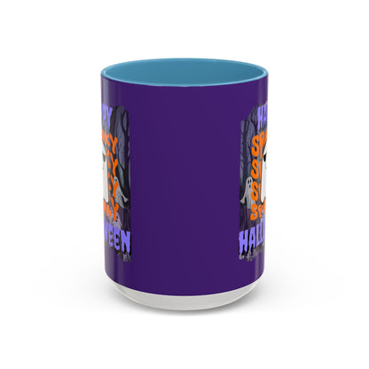 Spooky Happy Halloween Ghost PRfont Accent Mug by cypherpunkgear – cypherpunkgear.com | Cypherpunk Merch
