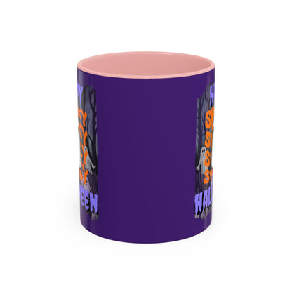 Spooky Happy Halloween Ghost PRfont Accent Mug by cypherpunkgear – cypherpunkgear.com | Cypherpunk Merch
