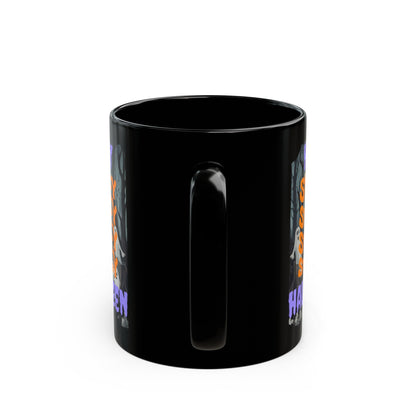 Spooky Happy Halloween Ghost PRfont Black Mug by cypherpunkgear – cypherpunkgear.com | Cypherpunk Merch