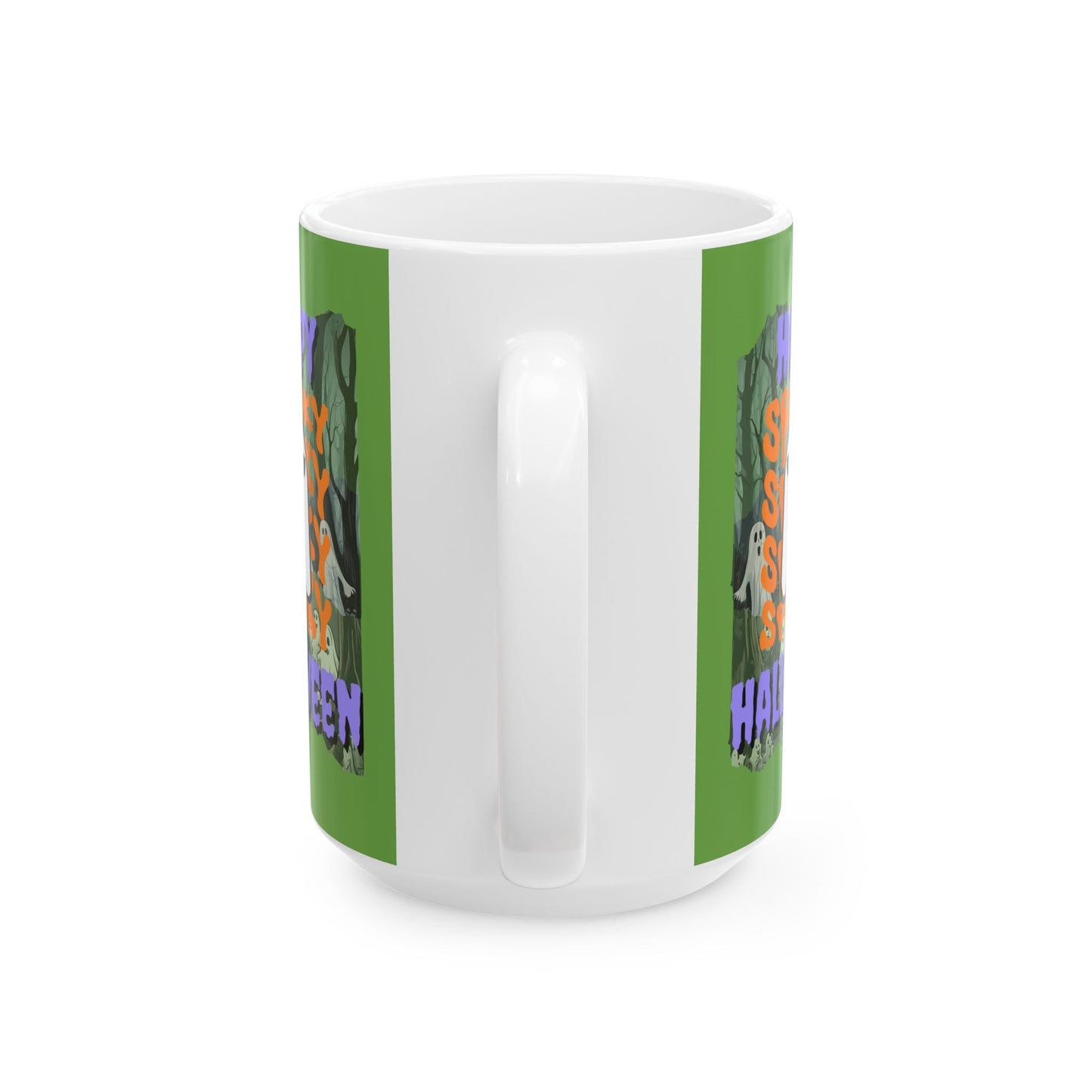 Spooky Happy Halloween Ghost PRfont Green Mug by cypherpunkgear – cypherpunkgear.com | Cypherpunk Merch