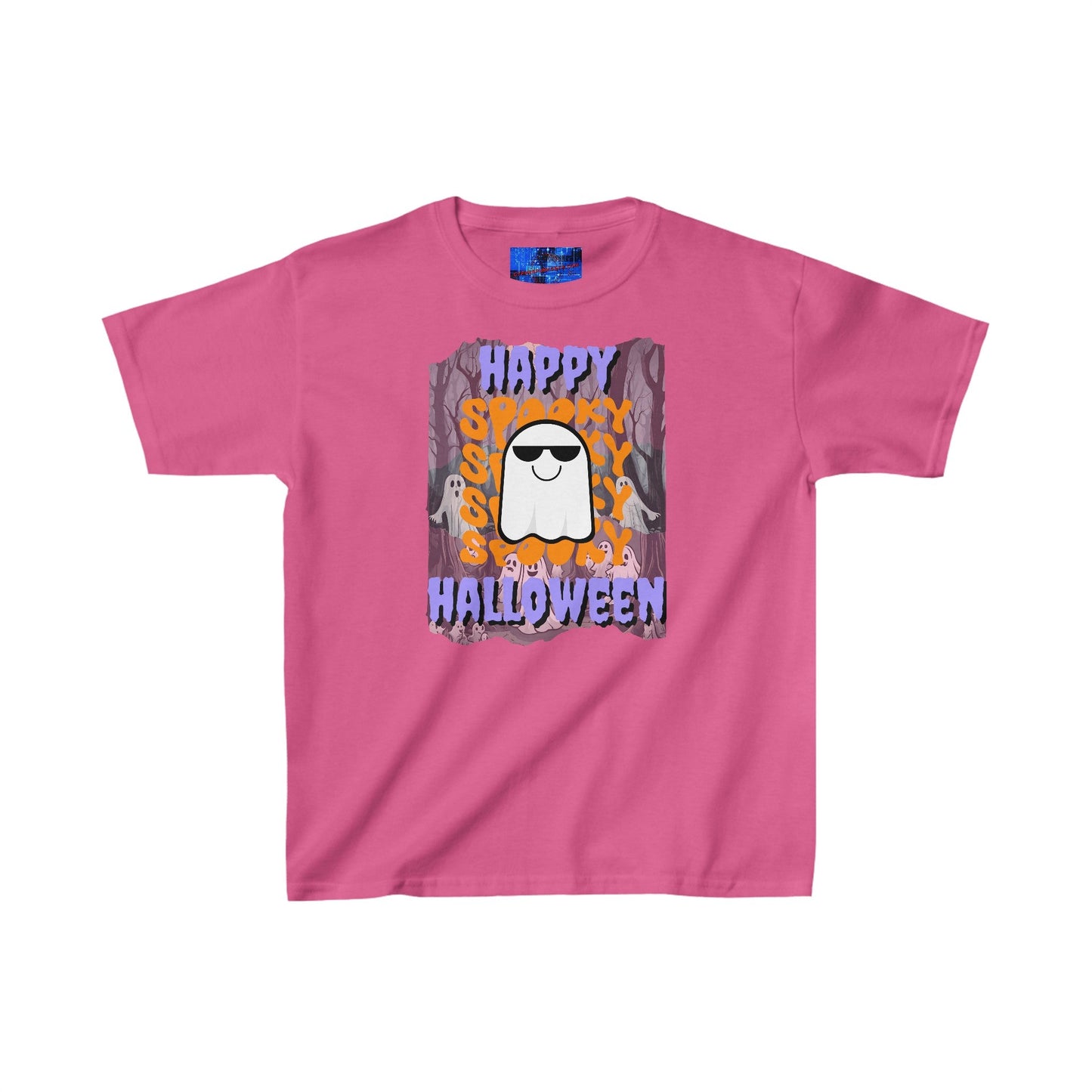 Spooky Happy Halloween Ghost PRfont Kids Heavy Cotton™ Tee by cypherpunkgear – cypherpunkgear.com | Cypherpunk Merch