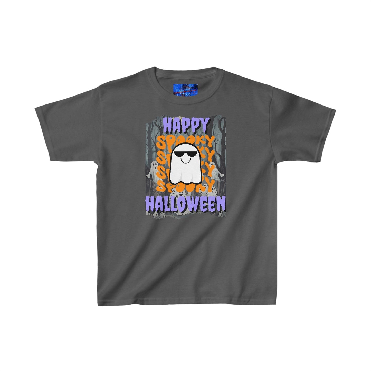 Spooky Happy Halloween Ghost PRfont Kids Heavy Cotton™ Tee by cypherpunkgear – cypherpunkgear.com | Cypherpunk Merch