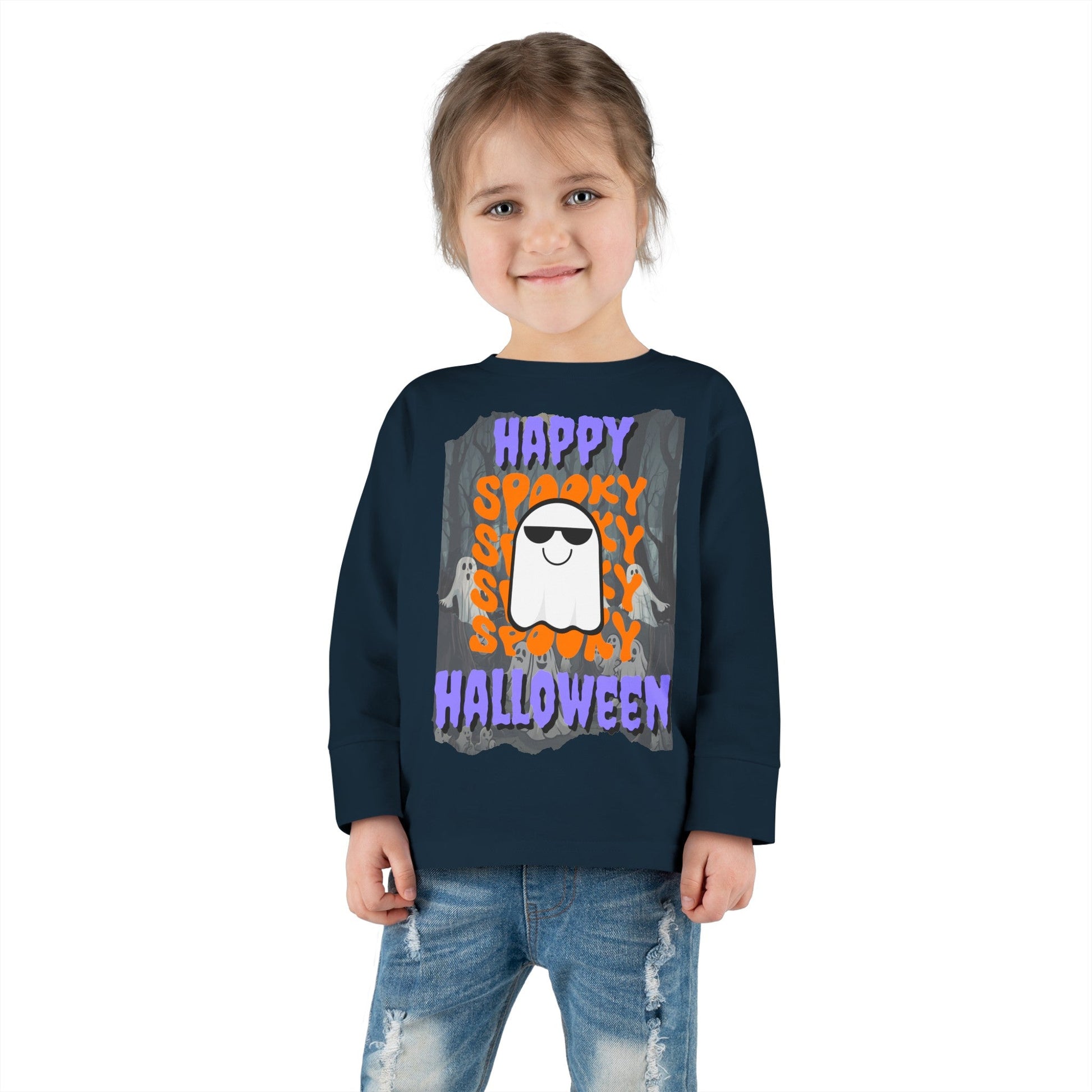 Spooky Happy Halloween Ghost PRfont Toddler Long Sleeve Tee by cypherpunkgear – cypherpunkgear.com | Cypherpunk Merch