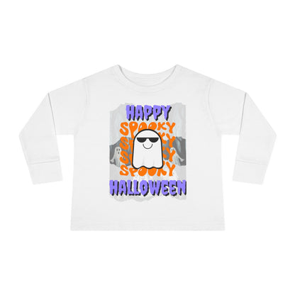Spooky Happy Halloween Ghost PRfont Toddler Long Sleeve Tee by cypherpunkgear – cypherpunkgear.com | Cypherpunk Merch