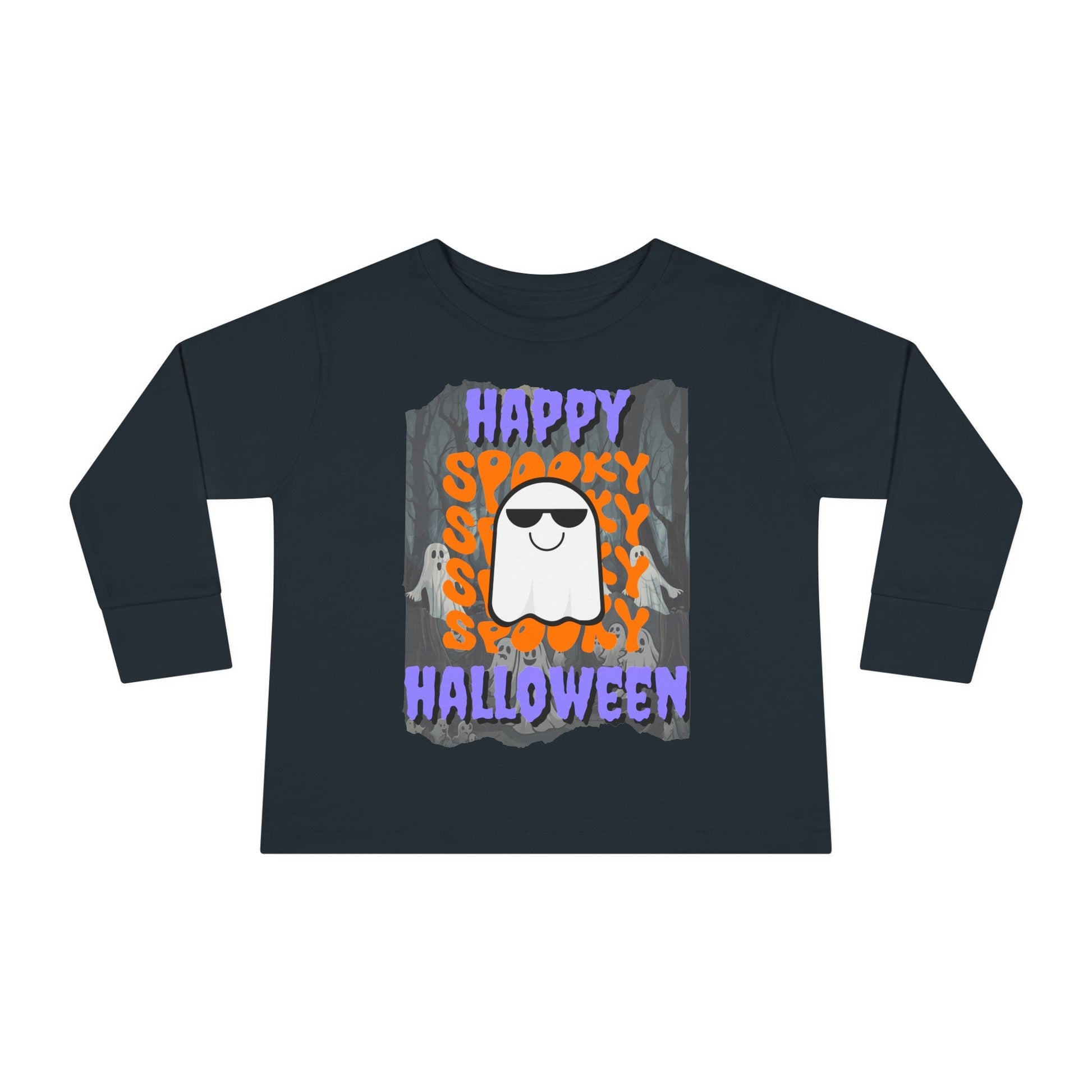 Spooky Happy Halloween Ghost PRfont Toddler Long Sleeve Tee by cypherpunkgear – cypherpunkgear.com | Cypherpunk Merch