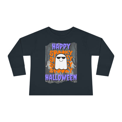 Spooky Happy Halloween Ghost PRfont Toddler Long Sleeve Tee by cypherpunkgear – cypherpunkgear.com | Cypherpunk Merch