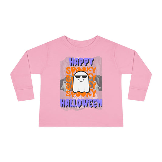 Spooky Happy Halloween Ghost PRfont Toddler Long Sleeve Tee by cypherpunkgear – cypherpunkgear.com | Cypherpunk Merch