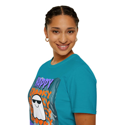 Spooky Happy Halloween Ghost PRfont Unisex T-Shirt by cypherpunkgear – cypherpunkgear.com | Cypherpunk Merch