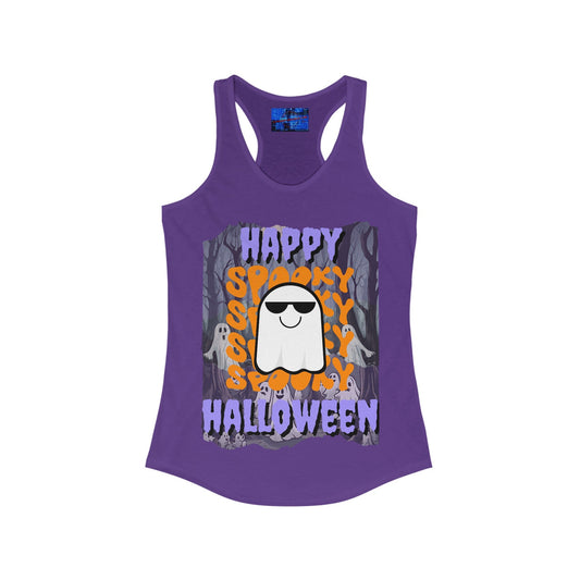 Spooky Happy Halloween Ghost PRfont Women's Racerback Tank Top by cypherpunkgear – cypherpunkgear.com | Cypherpunk Merch