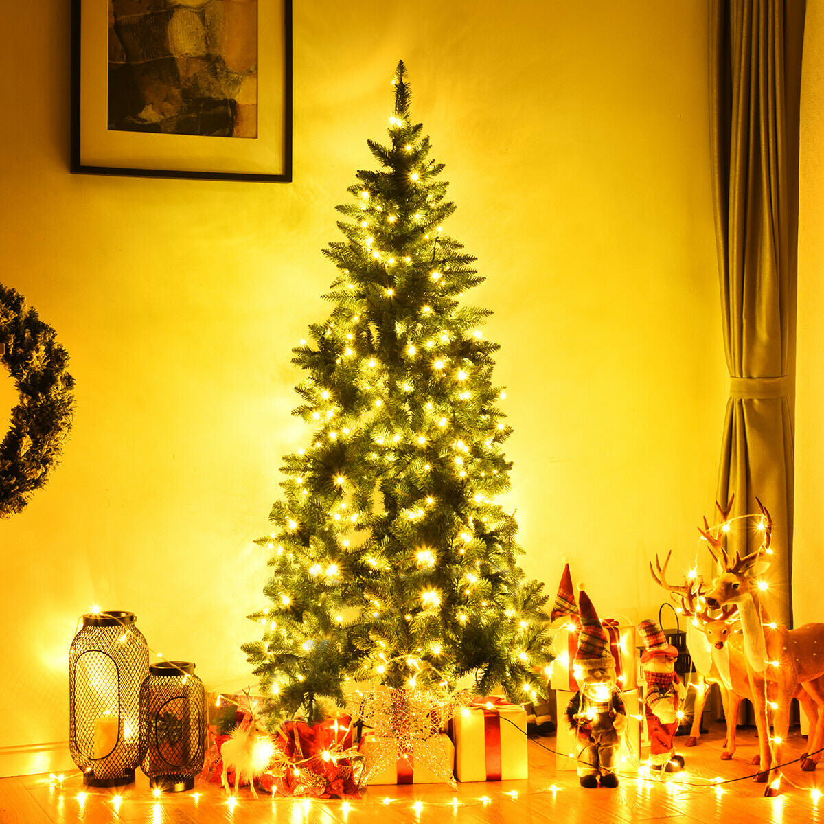 Pre-Lit Artificial Half National Christmas Tree with 8 Flash Modes