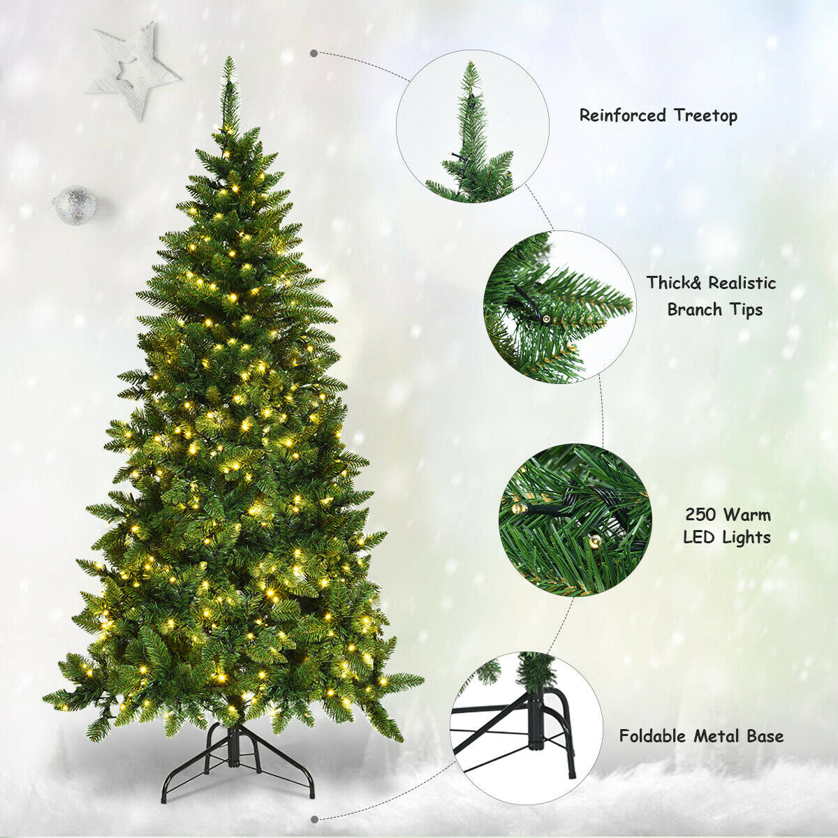 Pre-Lit Artificial Half National Christmas Tree with 8 Flash Modes