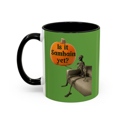 Waiting for Samhain Skeleton Accent Mug by cypherpunkgear – cypherpunkgear.com | Cypherpunk Merch