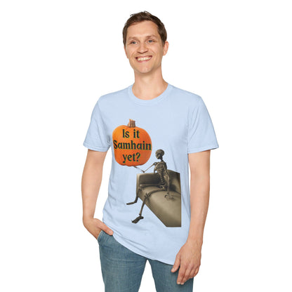 Waiting for Samhain Skeleton LTcolors Unisex T-Shirt by cypherpunkgear – cypherpunkgear.com | Cypherpunk Merch
