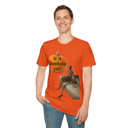 Waiting for Samhain Skeleton LTcolors Unisex T-Shirt by cypherpunkgear – cypherpunkgear.com | Cypherpunk Merch