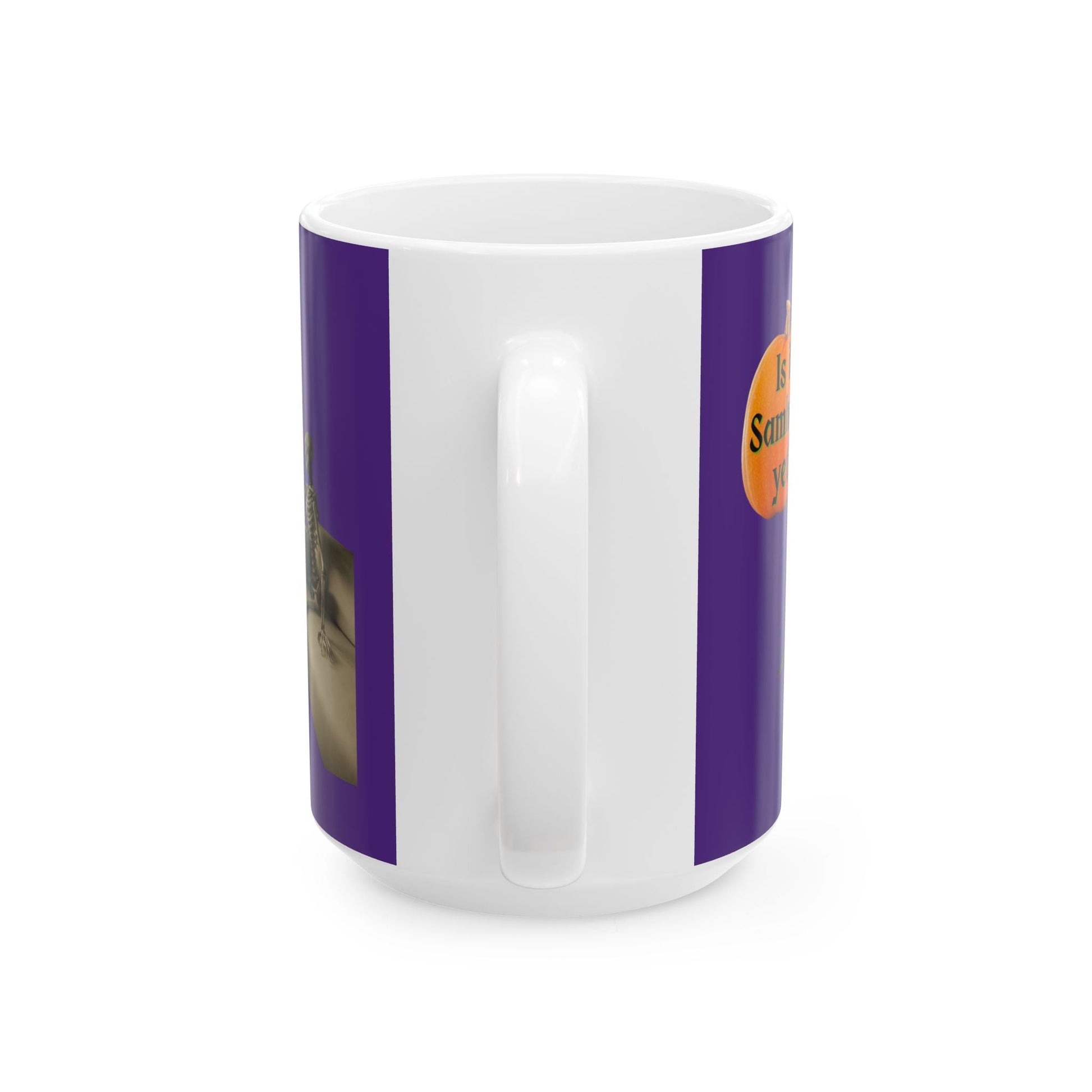 Waiting for Samhain Skeleton Purple Mug by cypherpunkgear – cypherpunkgear.com | Cypherpunk Merch
