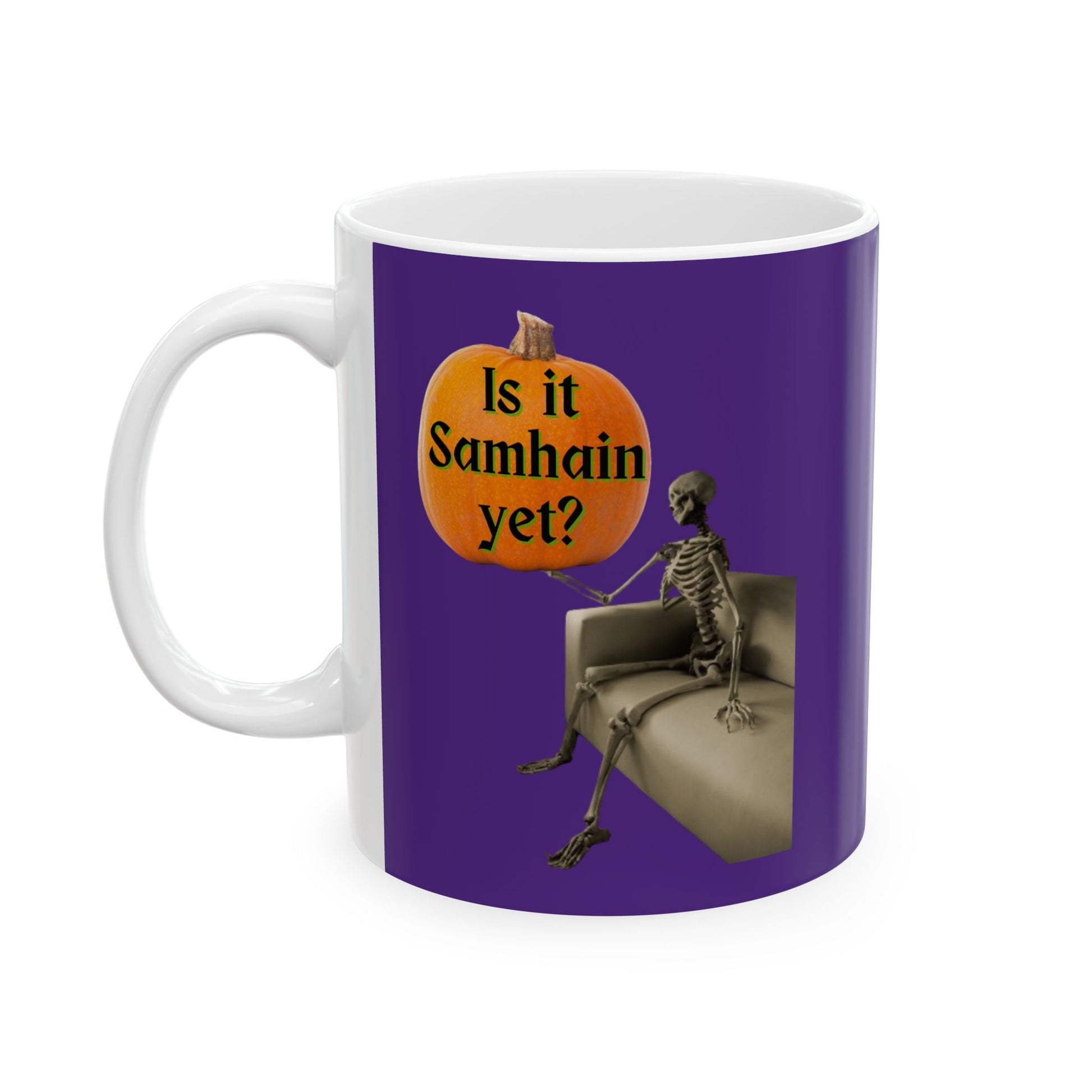 Waiting for Samhain Skeleton Purple Mug by cypherpunkgear – cypherpunkgear.com | Cypherpunk Merch