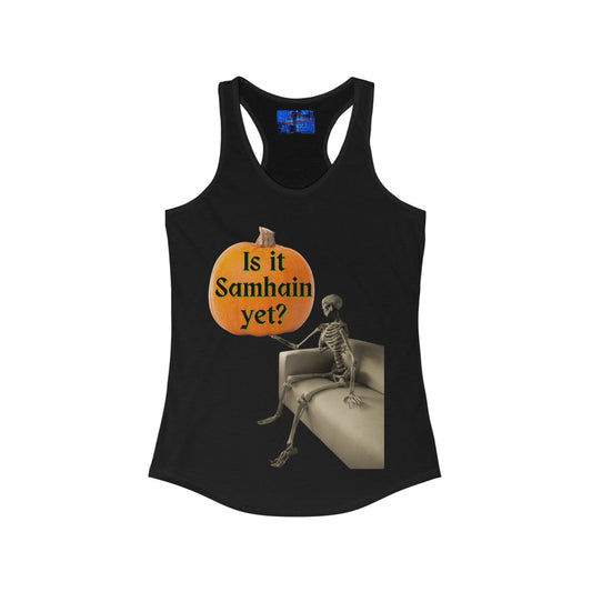 Waiting for Samhain Skeleton Women's Racerback Tank Top by cypherpunkgear – cypherpunkgear.com | Cypherpunk Merch