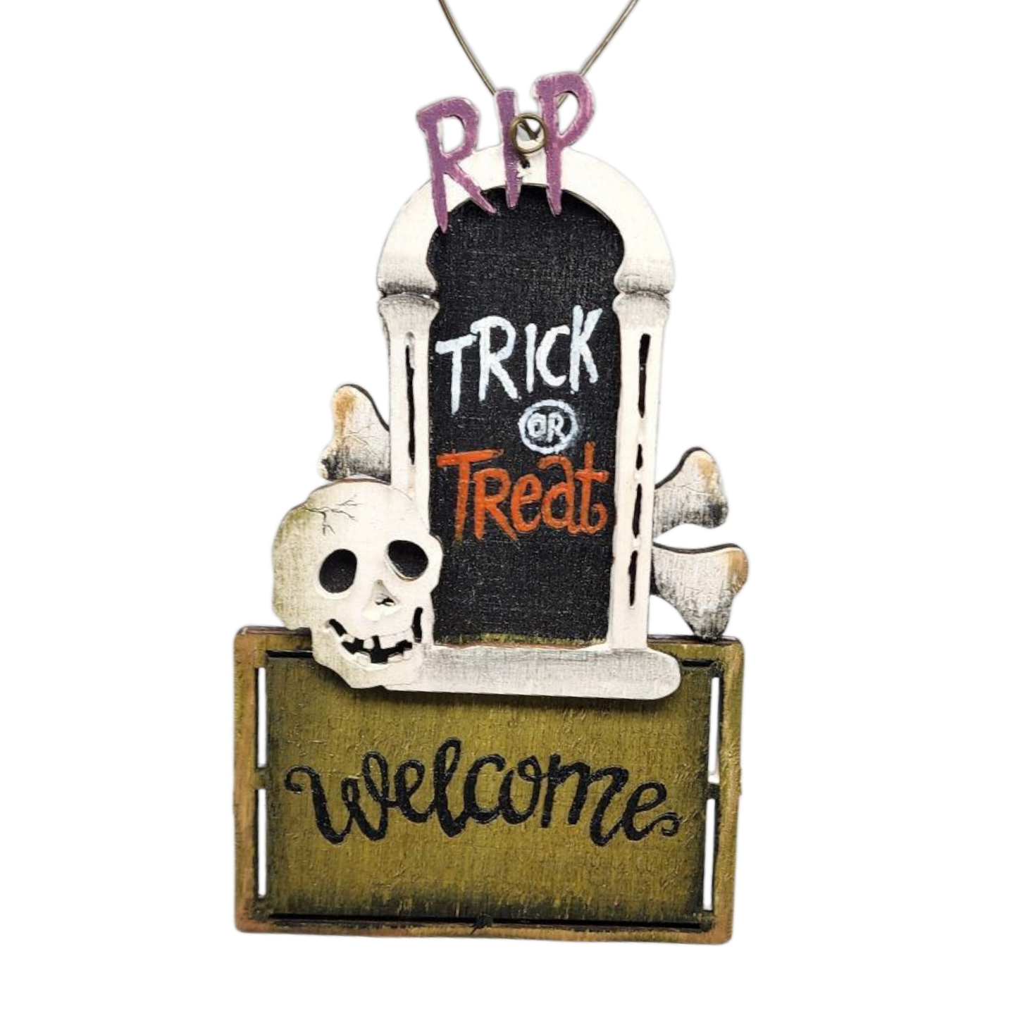 Wooden Halloween Ornament -  Mausoleum Door