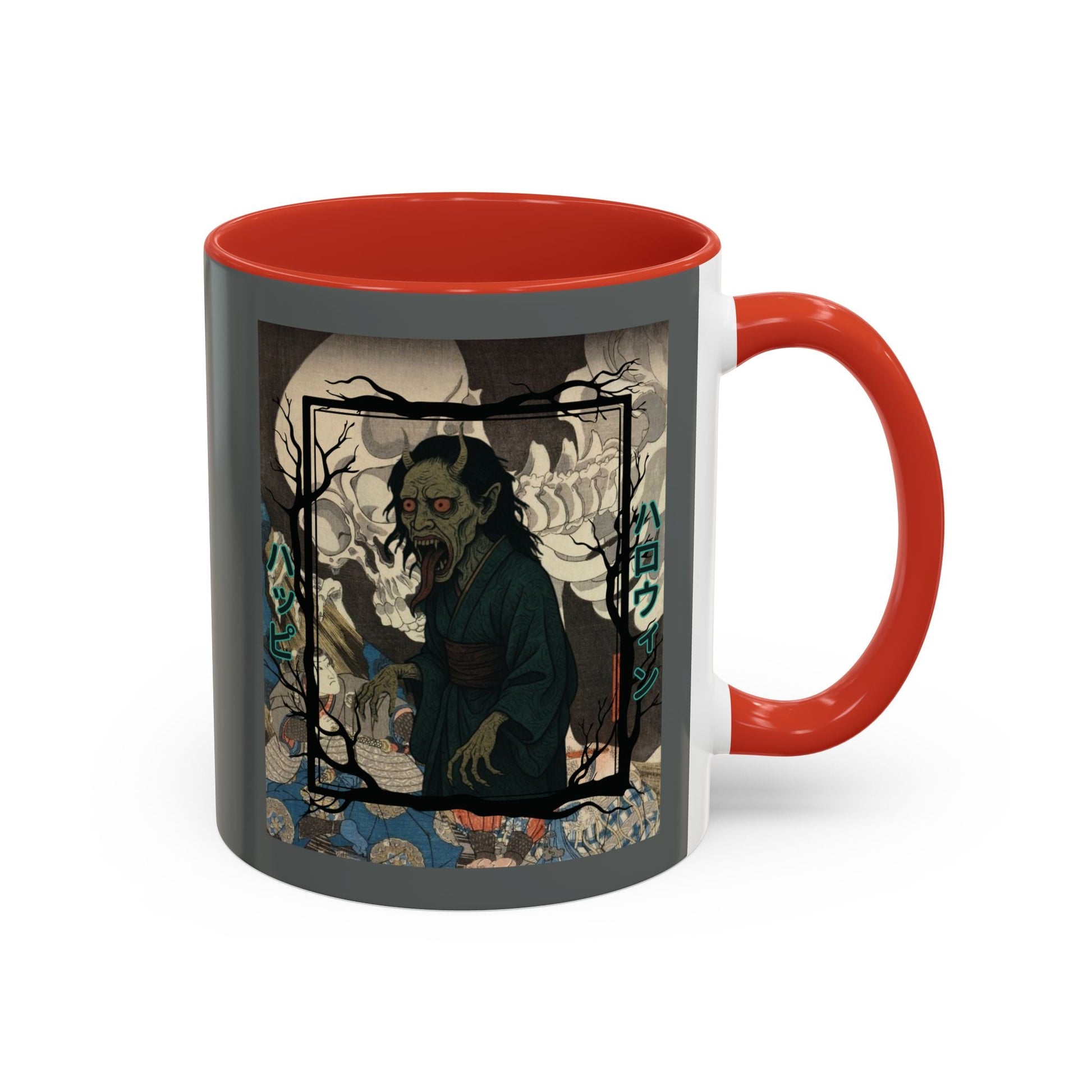 Yōkai Happy Halloween Grey Accent Mug by cypherpunkgear.com – cypherpunkgear.com | Cypherpunk Merch