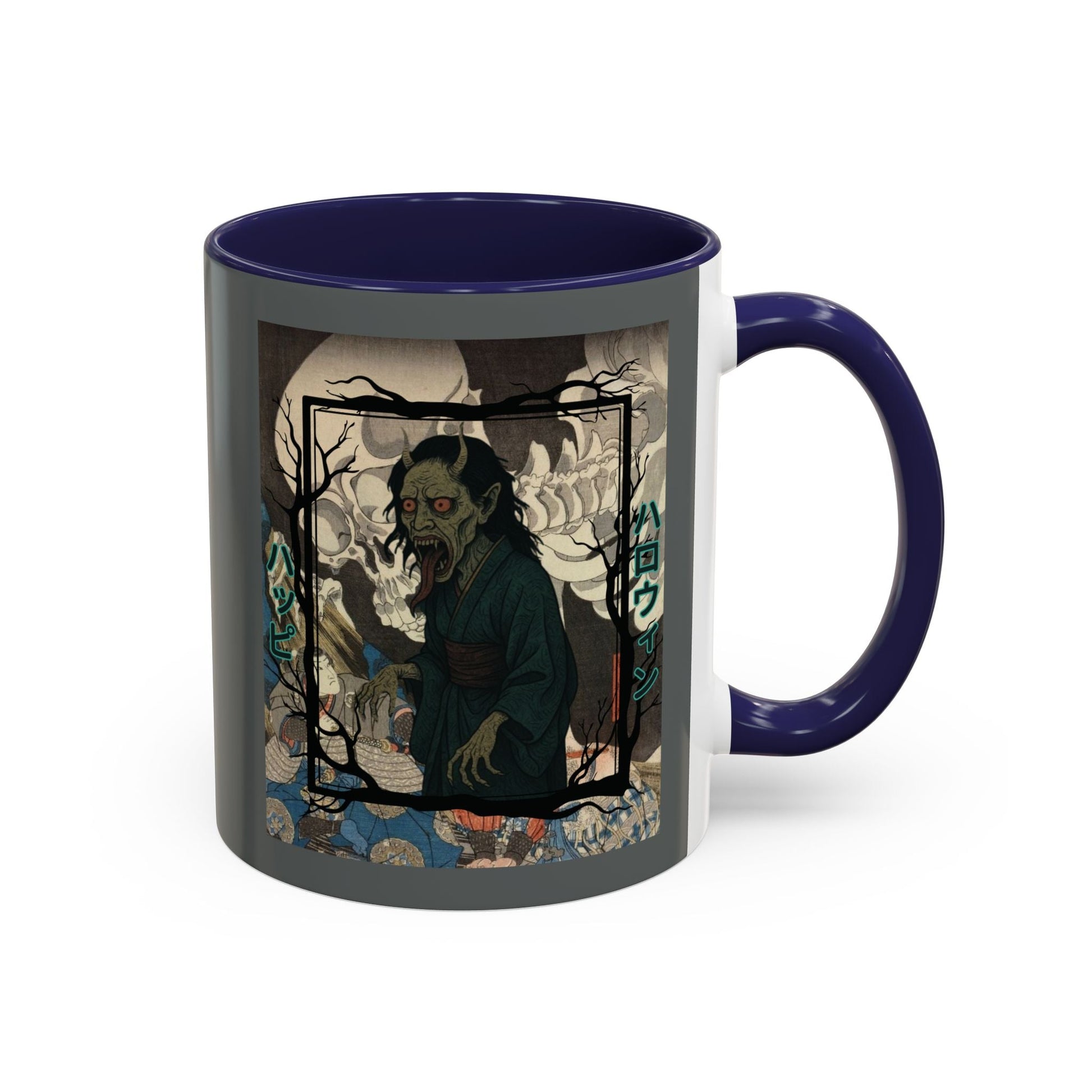 Yōkai Happy Halloween Grey Accent Mug by cypherpunkgear.com – cypherpunkgear.com | Cypherpunk Merch