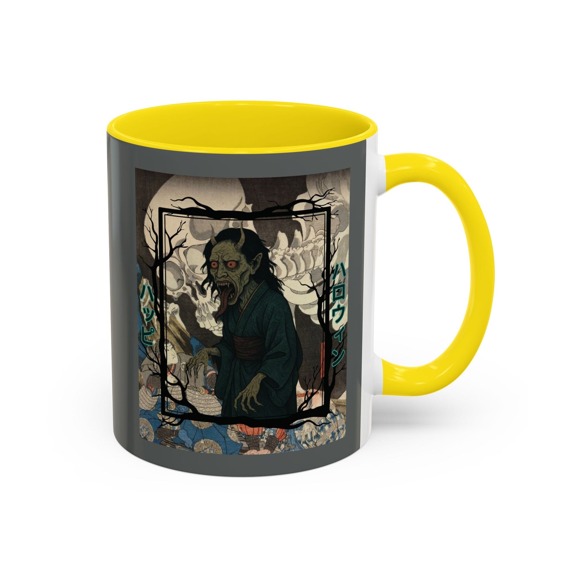 Yōkai Happy Halloween Grey Accent Mug by cypherpunkgear.com – cypherpunkgear.com | Cypherpunk Merch