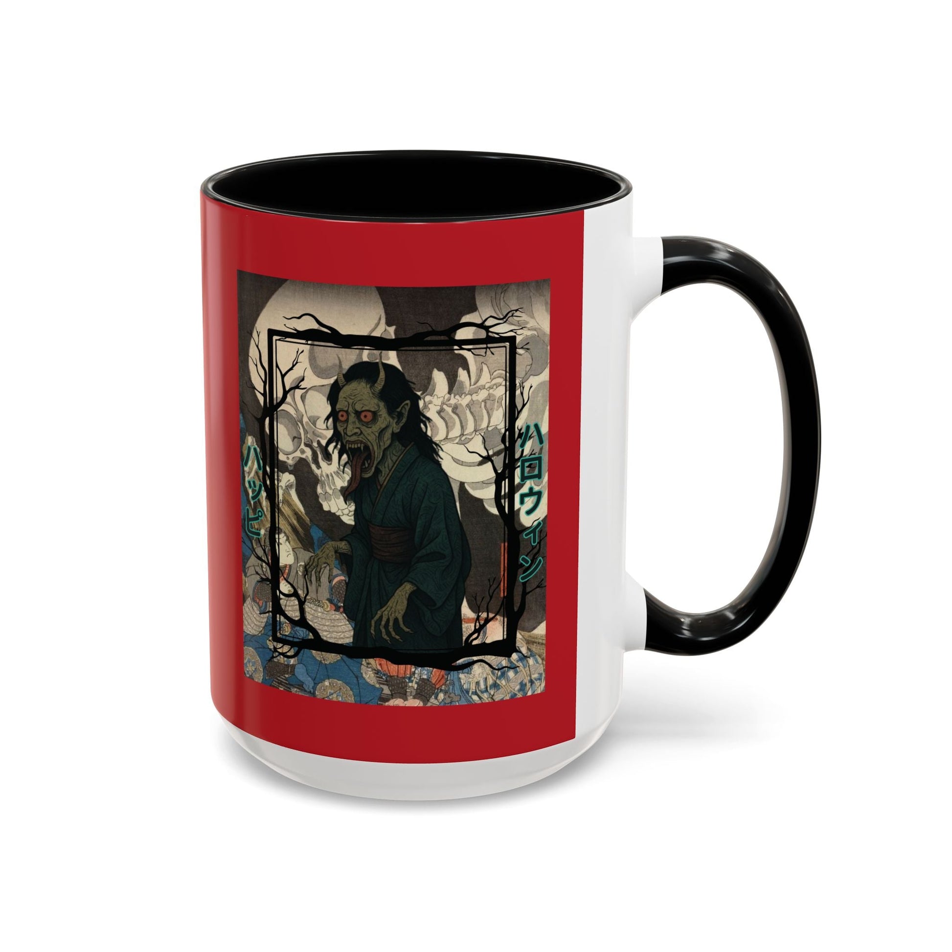 Yōkai Happy Halloween Red Accent Mug by cypherpunkgear.com – cypherpunkgear.com | Cypherpunk Merch